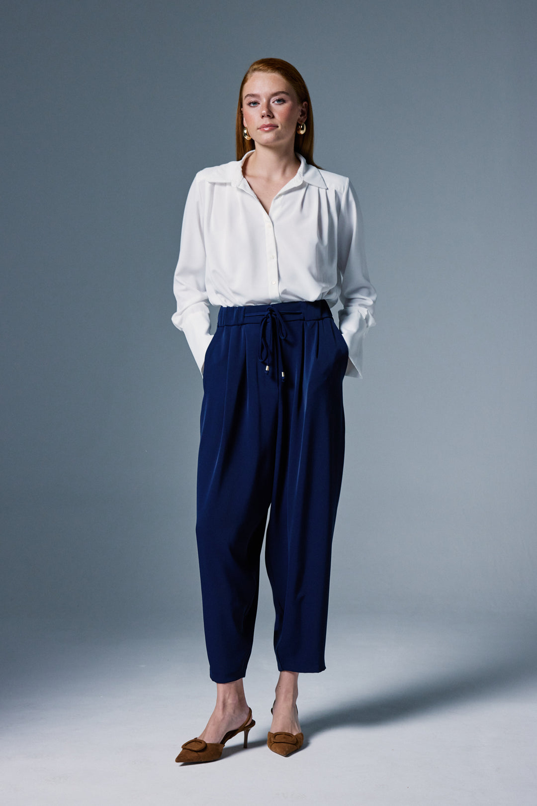 Sateen Pantalon Talia - Bleu marine