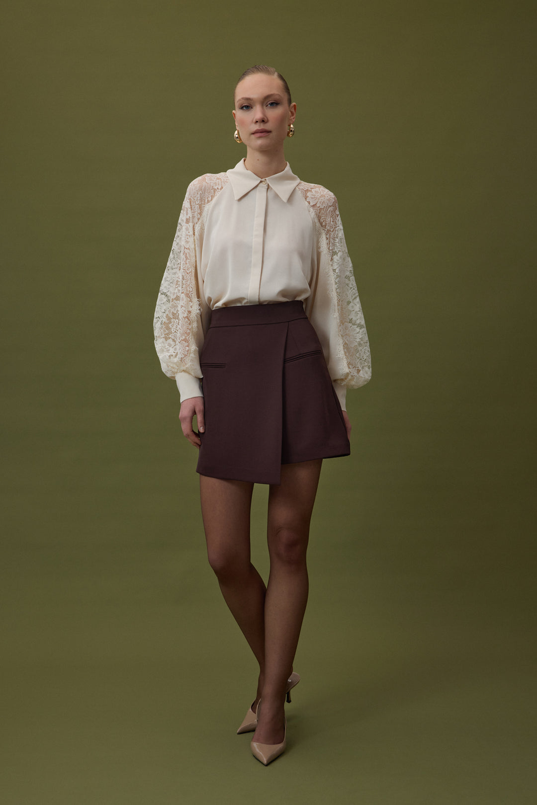 Sateen Jupe Short Talia - Marron