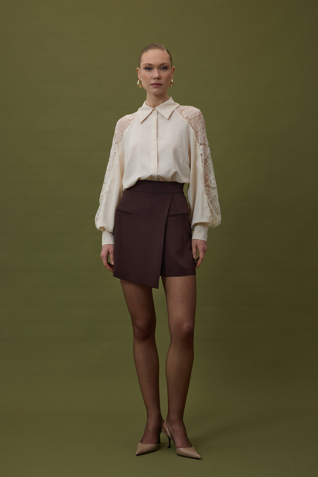 Sateen Jupe Short Talia - Marron