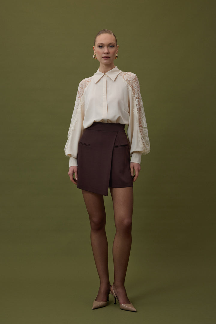 Sateen Jupe Short Talia - Marron