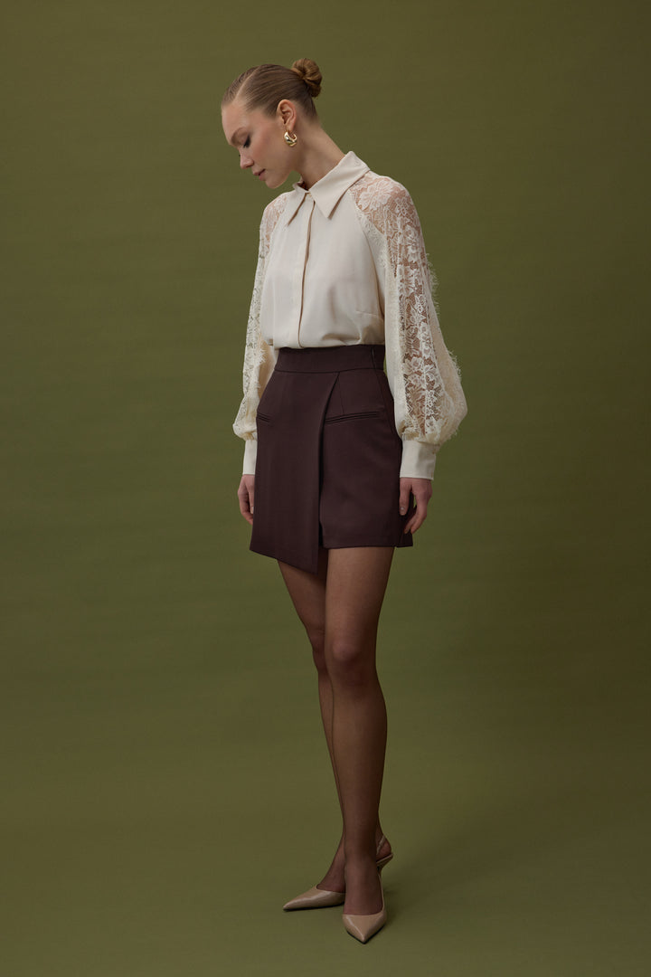Sateen Jupe Short Talia - Marron