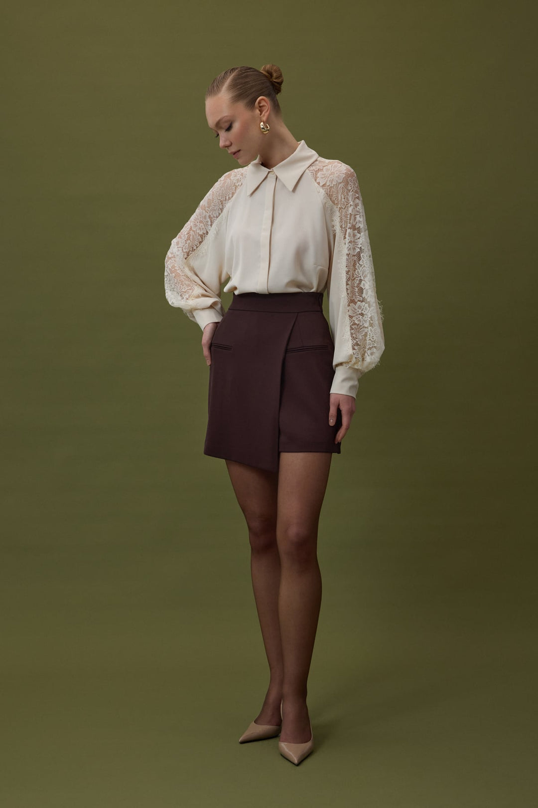 Sateen Jupe Short Talia - Marron