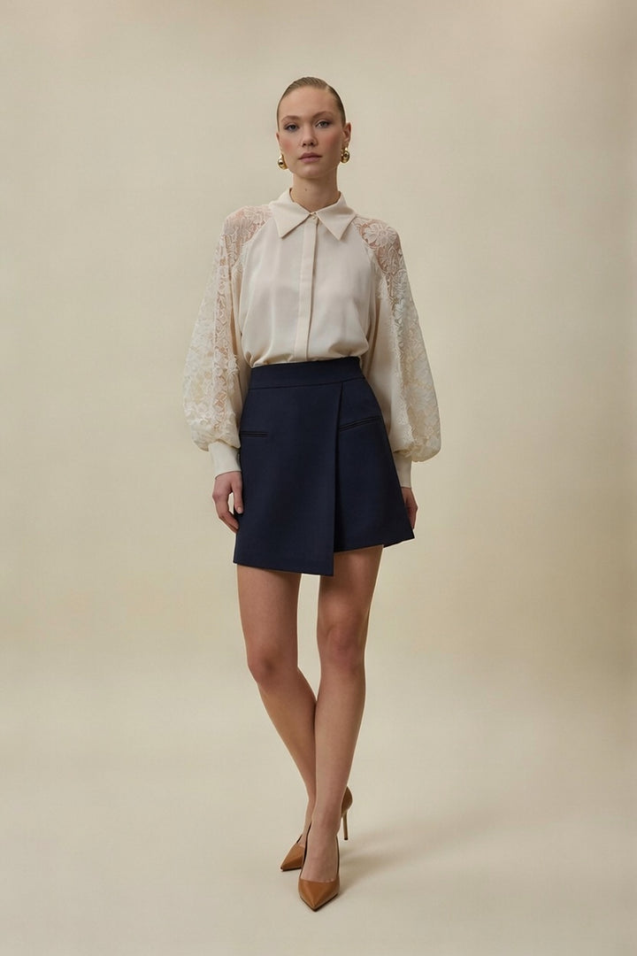 Sateen Jupe Short Talia - Bleu marine