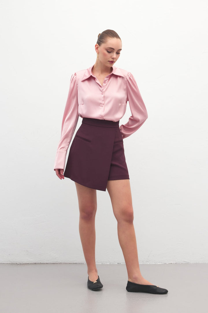 Sateen Jupe Short Talia - Prune