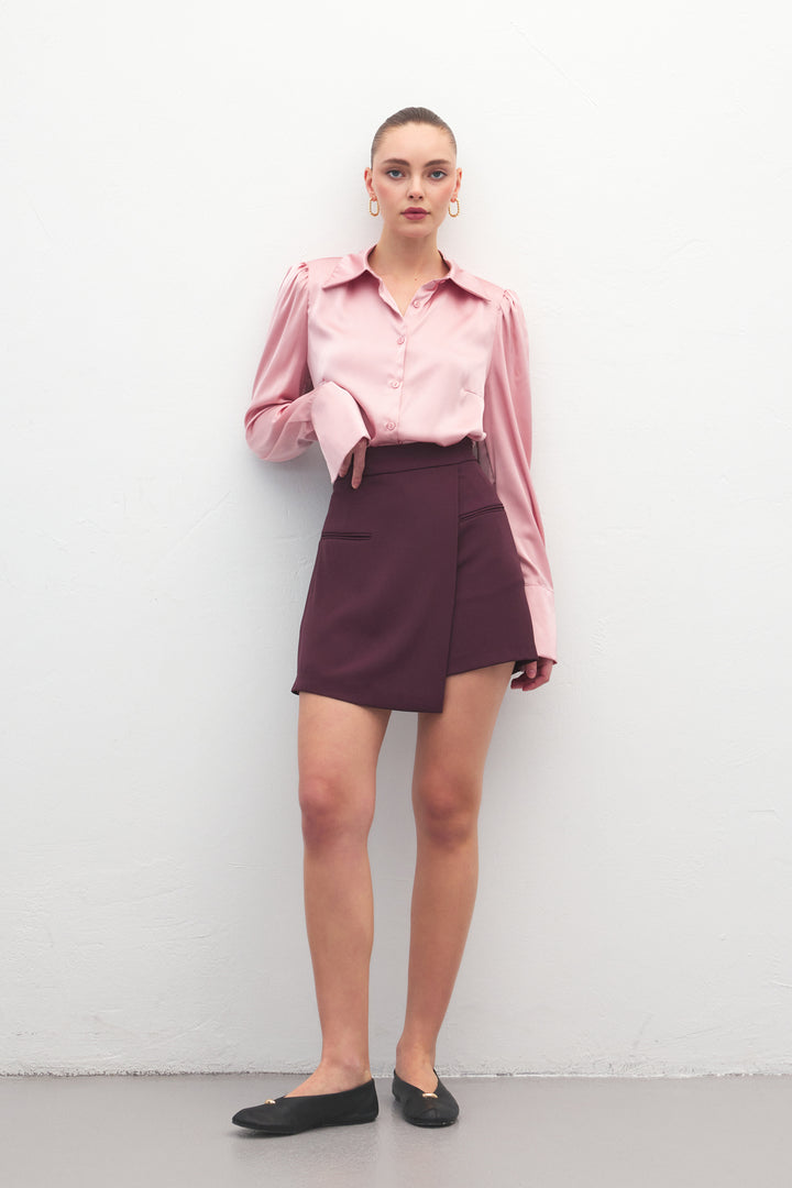 Sateen Jupe Short Talia - Prune