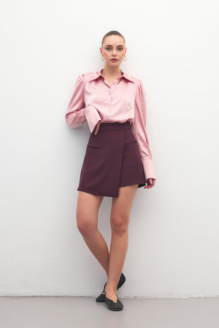 Sateen Jupe Short Talia - Prune