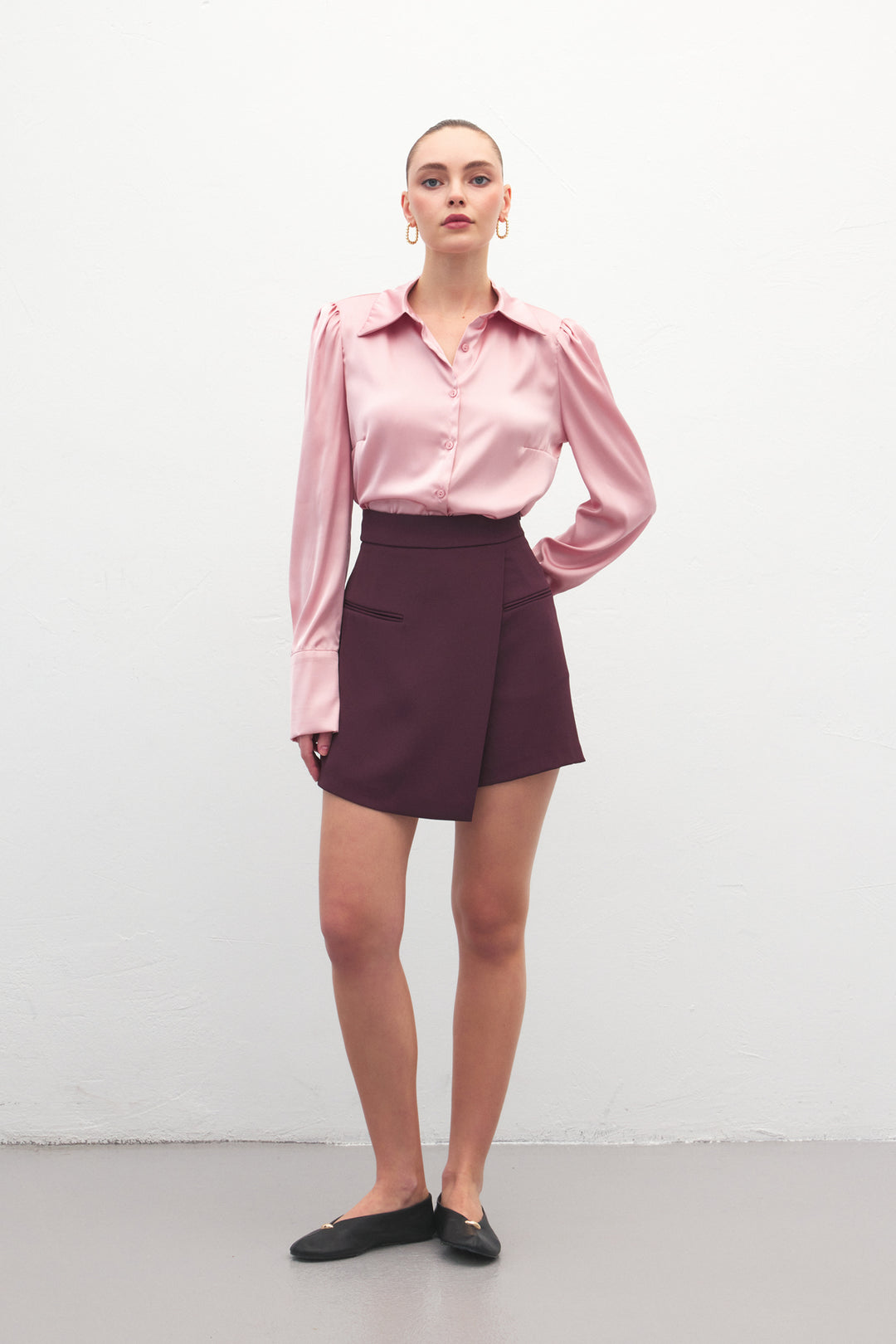 Sateen Jupe Short Talia - Prune