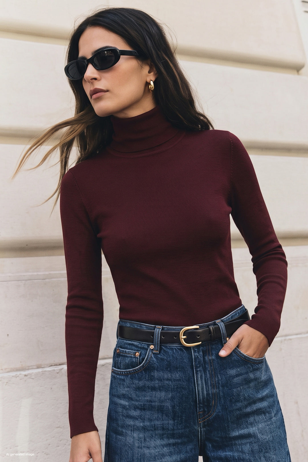 Sateen Pull Col Roulé - Bordeaux