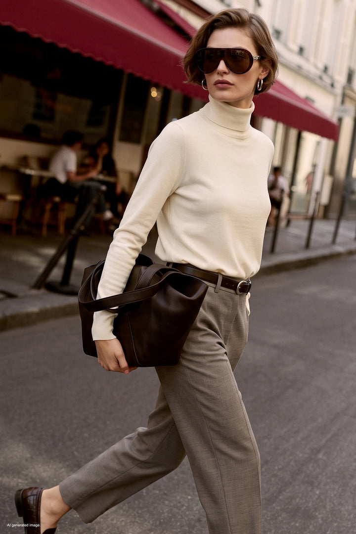 Sateen Pull à col montant - Écru