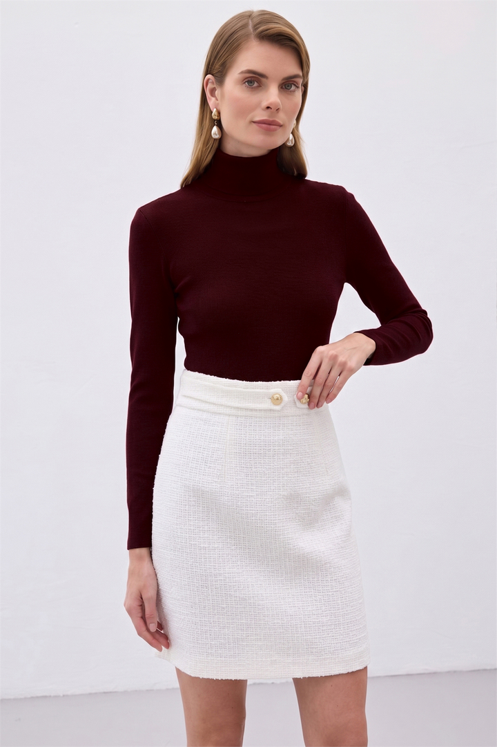 Sateen Pull Col Roulé - Foncé Bordeaux