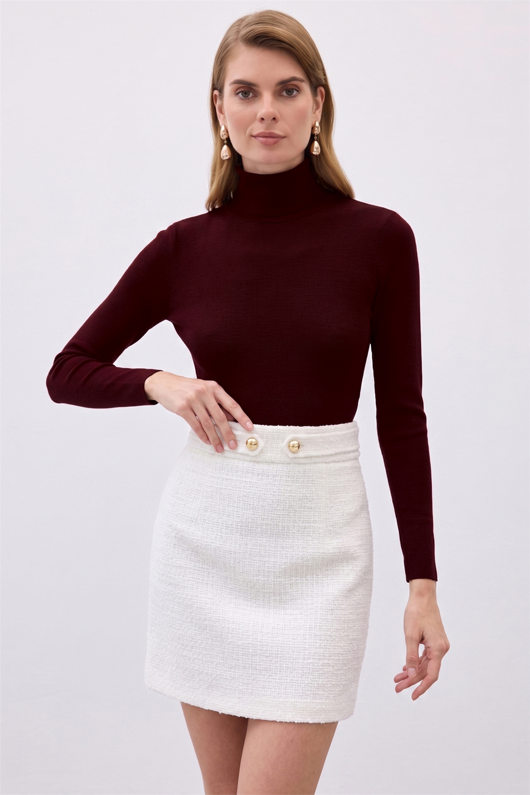 Sateen Pull Col Roulé - Foncé Bordeaux
