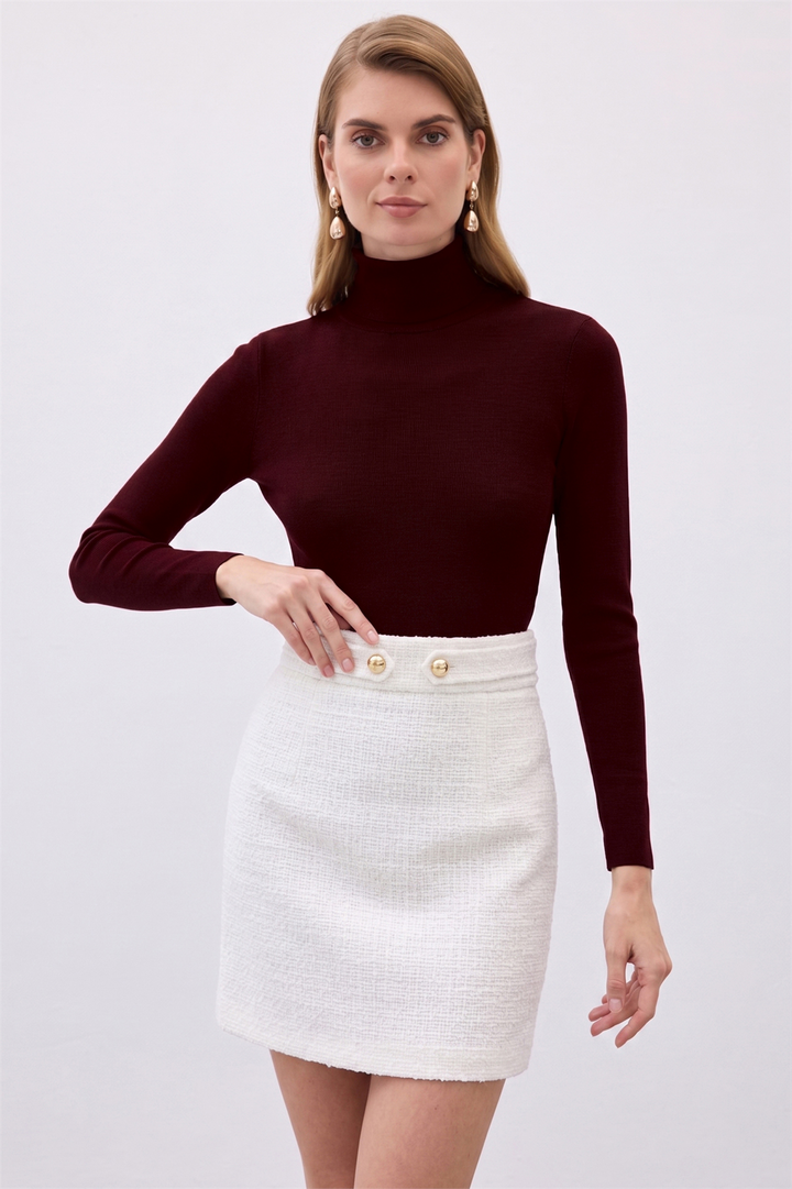 Sateen Pull Col Roulé - Foncé Bordeaux