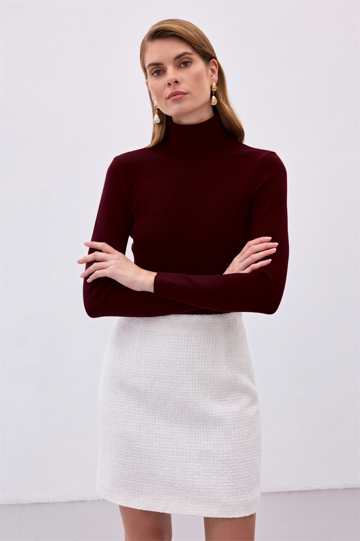 Sateen Pull Col Roulé - Foncé Bordeaux