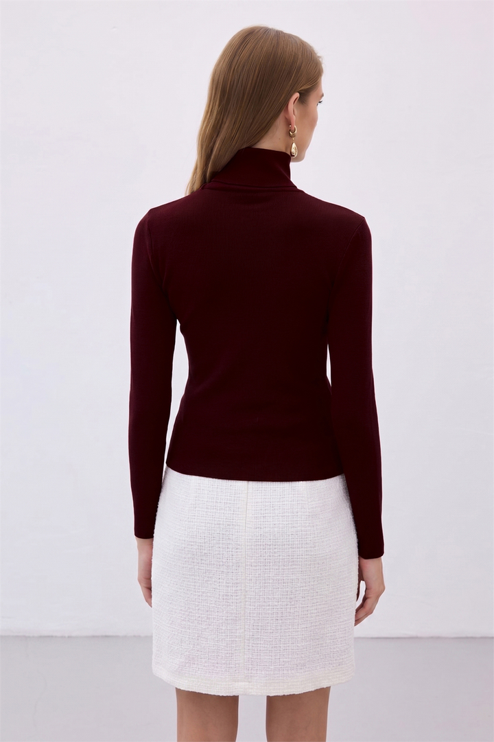 Sateen Pull Col Roulé - Foncé Bordeaux