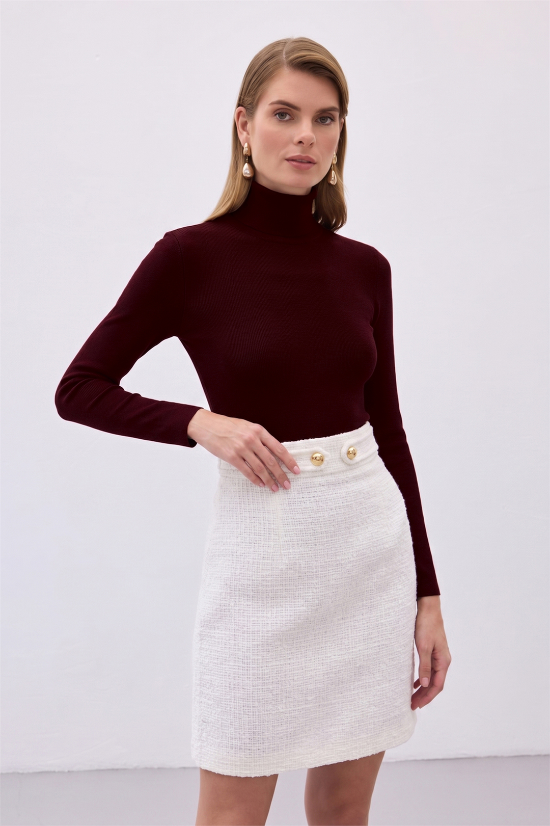 Sateen Pull Col Roulé - Foncé Bordeaux