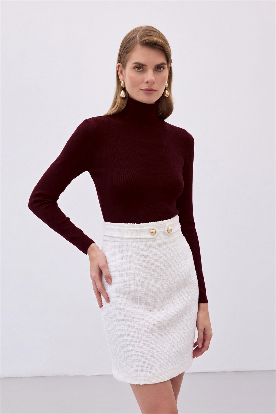 Sateen Pull Col Roulé - Foncé Bordeaux