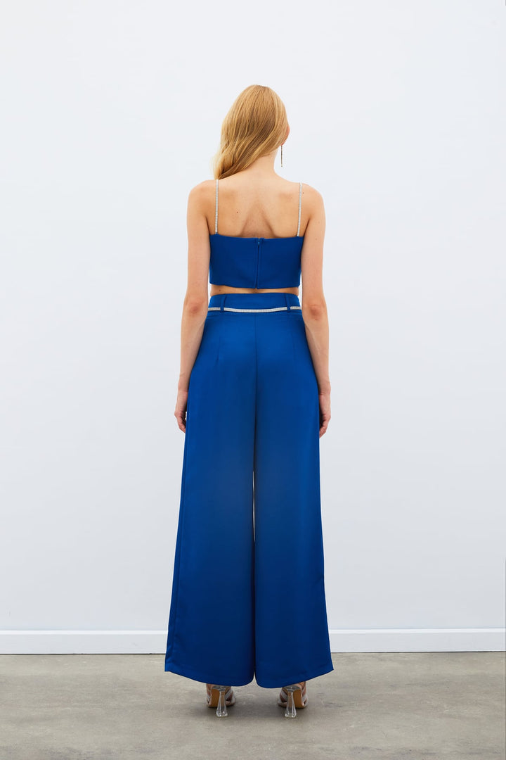 Sateen Top crop en satin à bretelles - Bleu