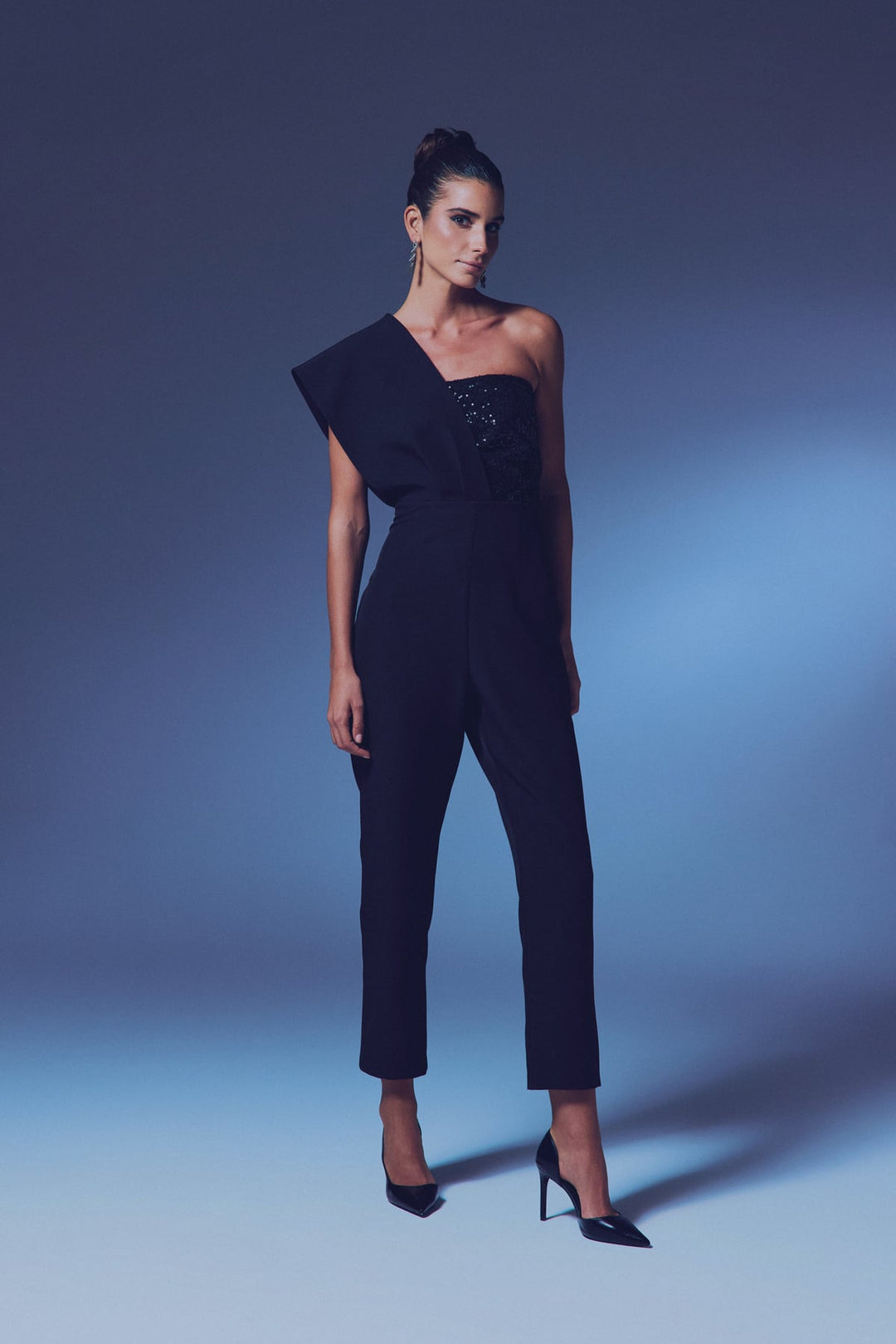 Sateen Combinaison Pailletée Design - Noir