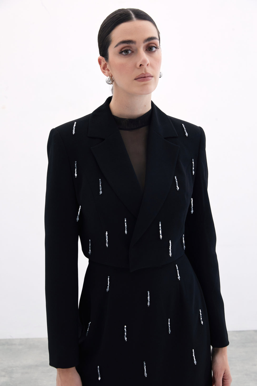 Sateen Veste Courte avec Pierres - Noir