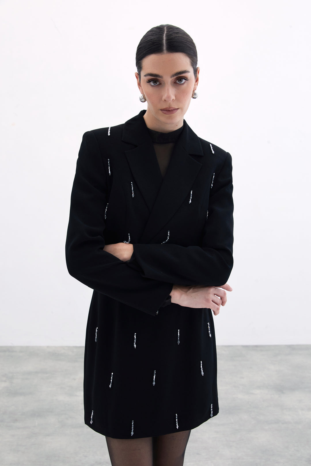 Sateen Veste Courte avec Pierres - Noir
