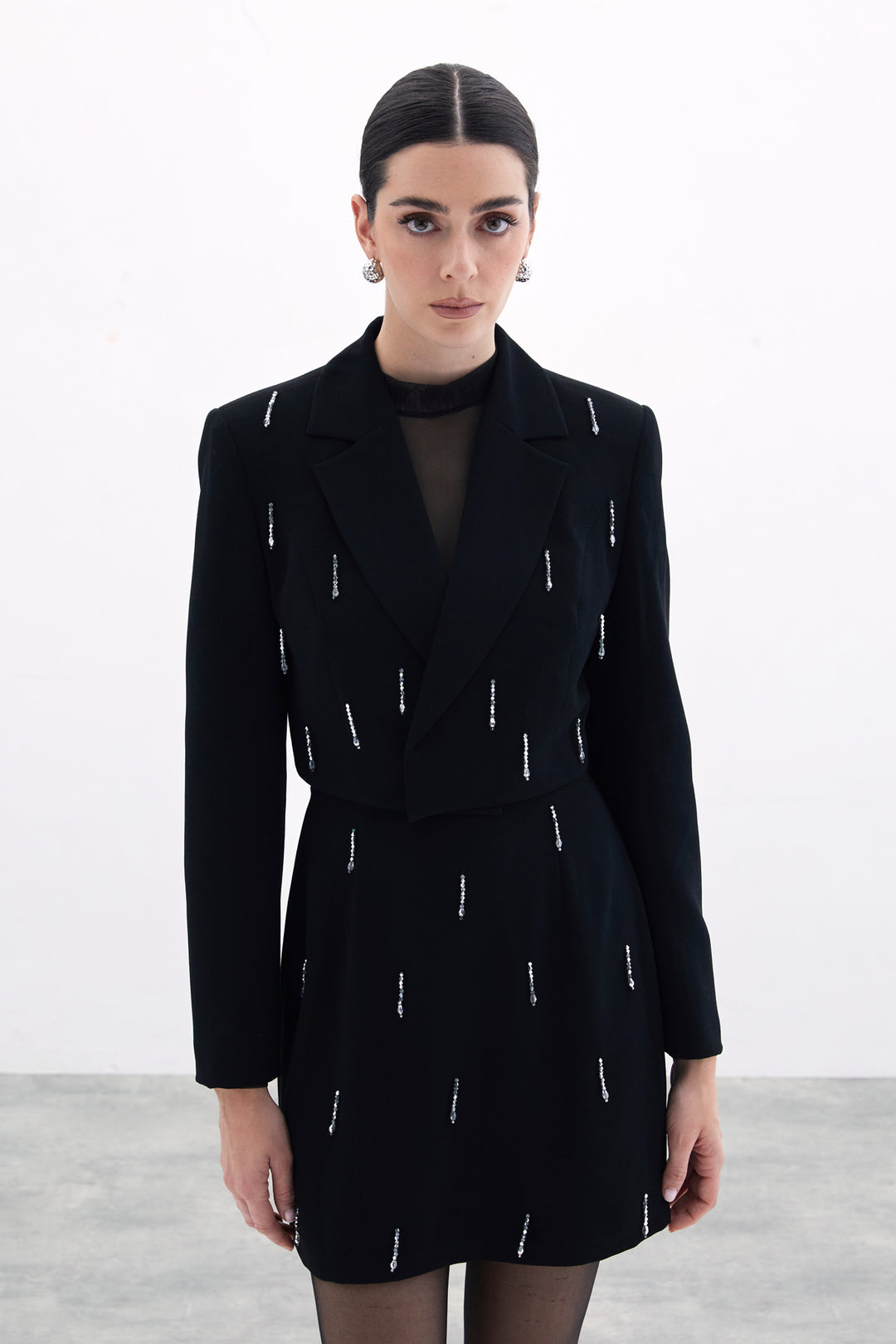 Sateen Veste Courte avec Pierres - Noir