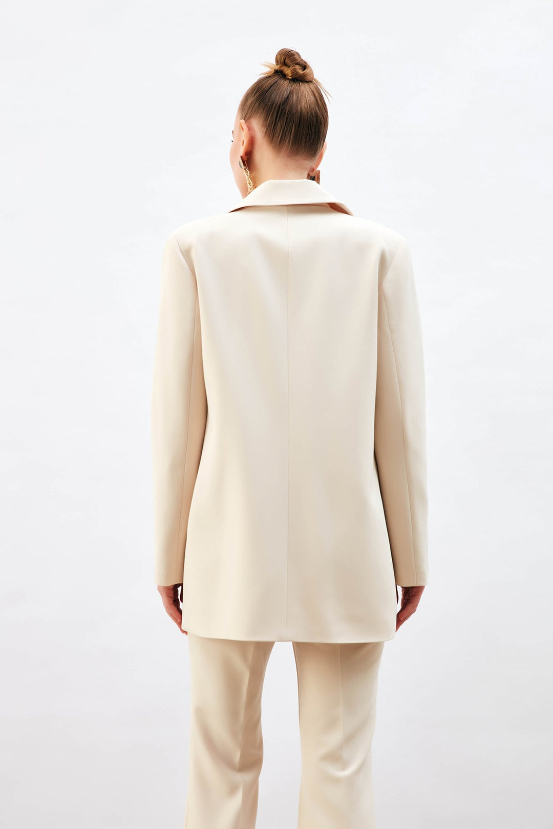 Sateen Veste Ample à Bouton Unique - Beige