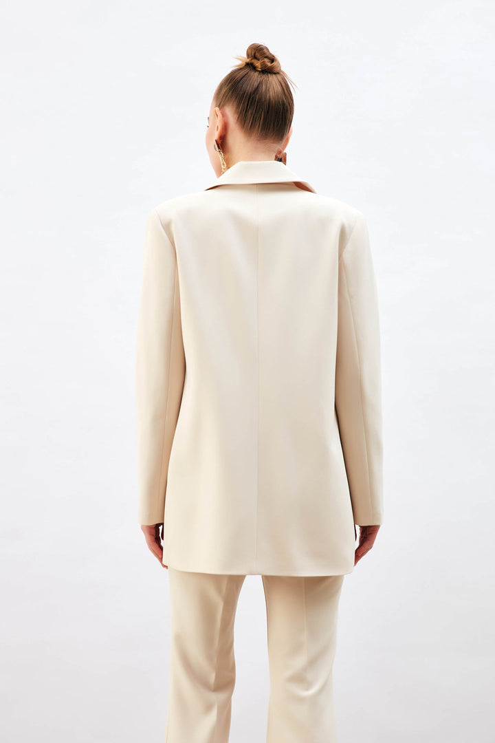Sateen Veste Ample à Bouton Unique - Beige