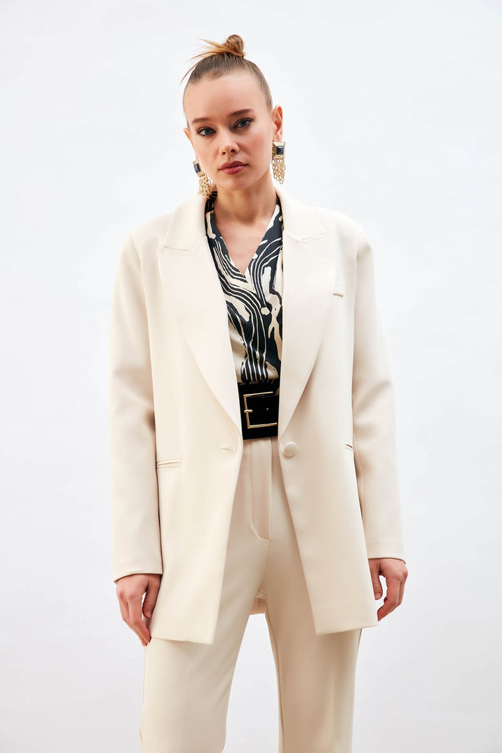 Sateen Veste Ample à Bouton Unique - Beige