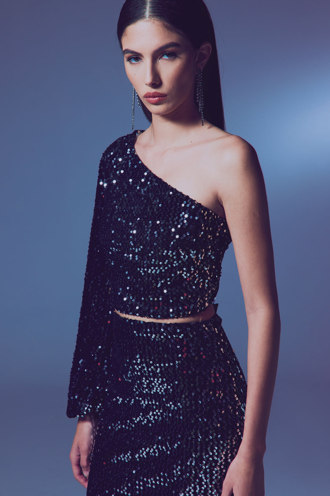 Sateen Top Crop À Une Épaule - Argent