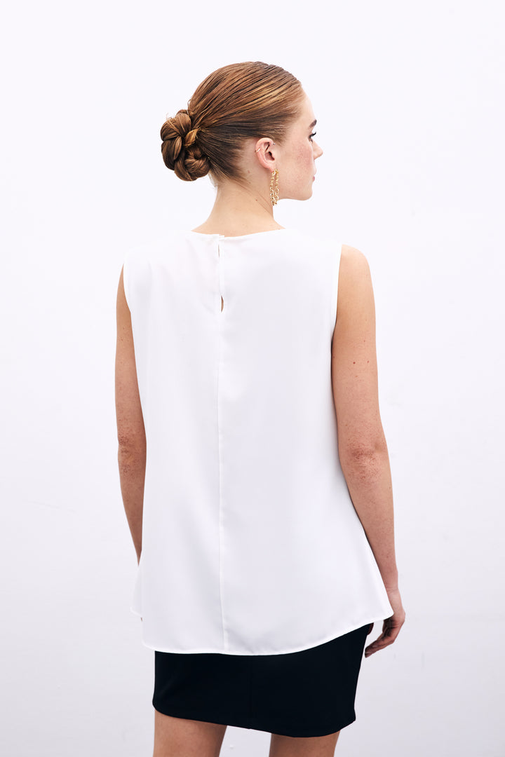 Sateen Blouse à Épaule Unique - Écru