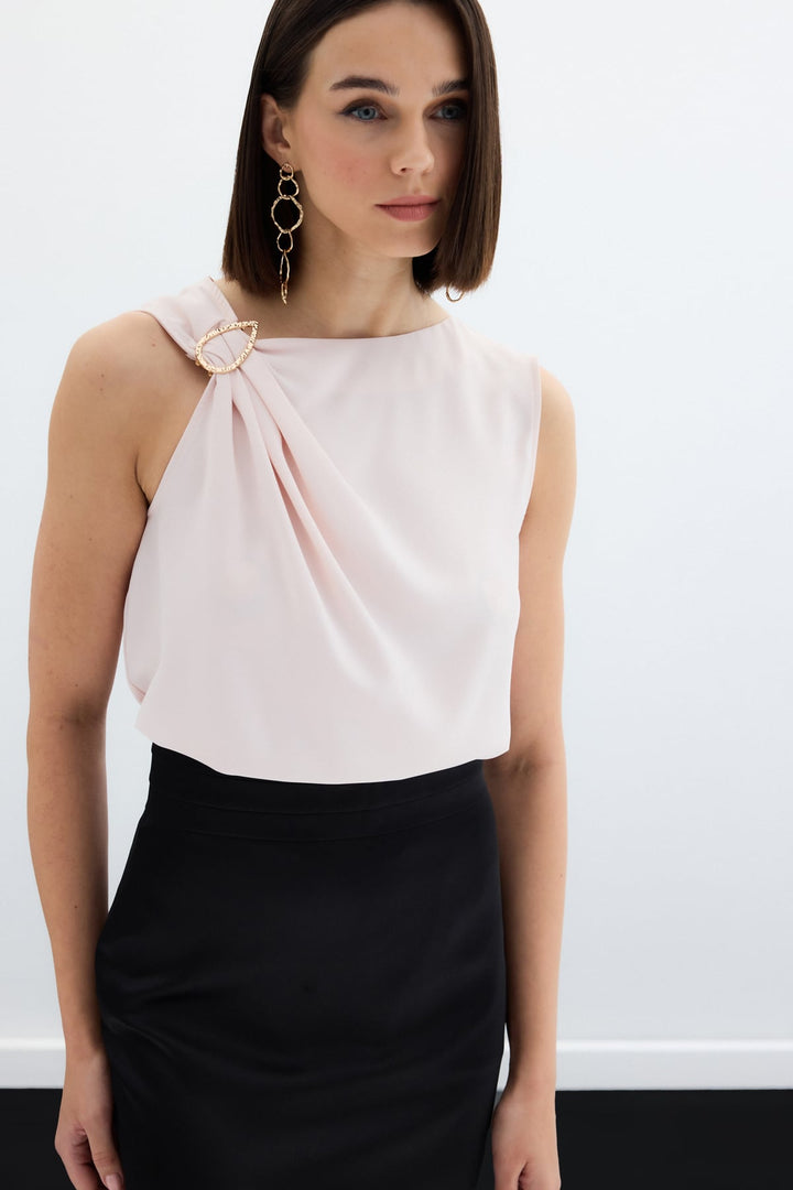 Sateen Blouse à épaule détaillée - Poudre
