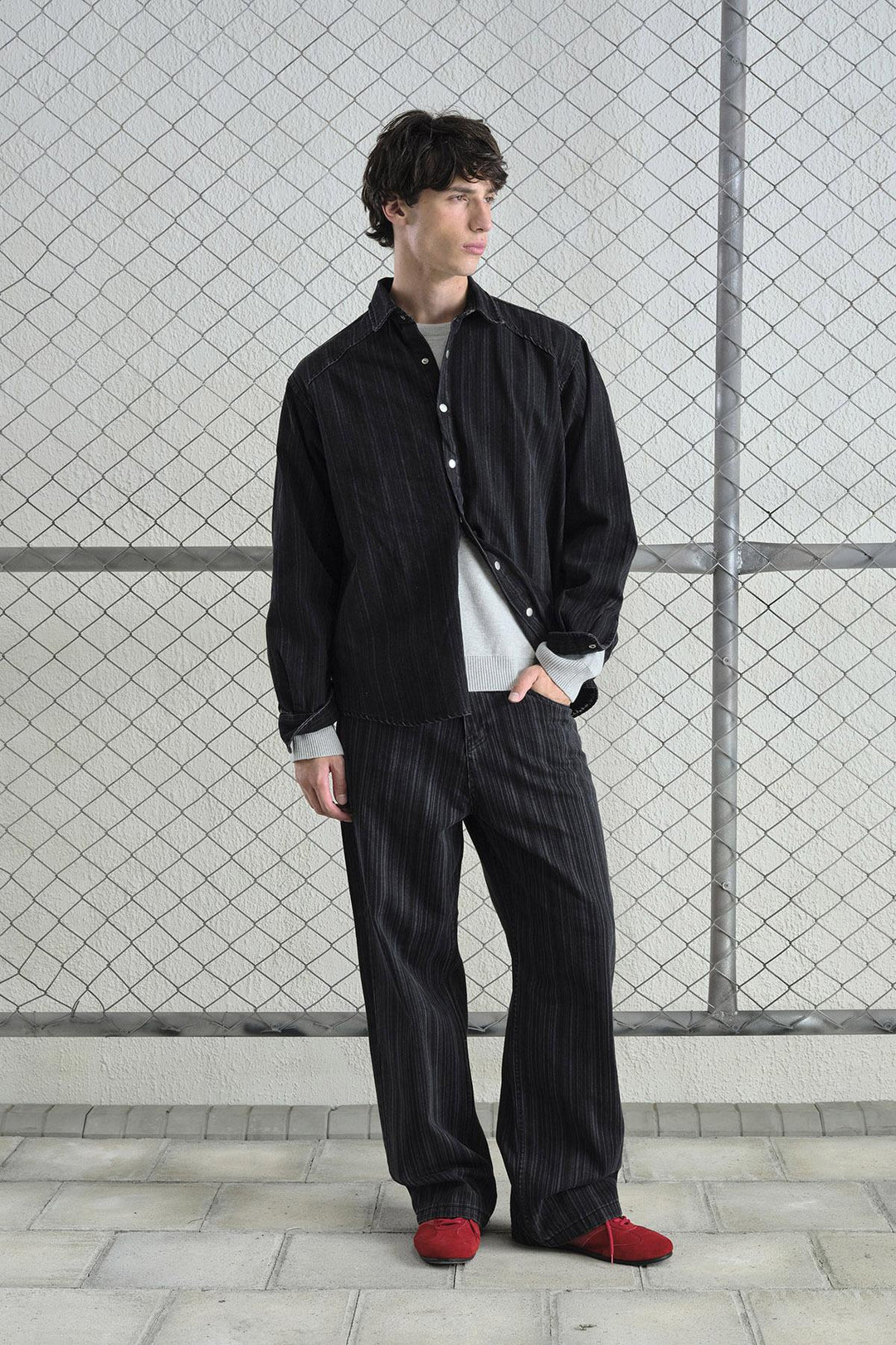 Giesto Chemise en denim noir à rayures - Noir