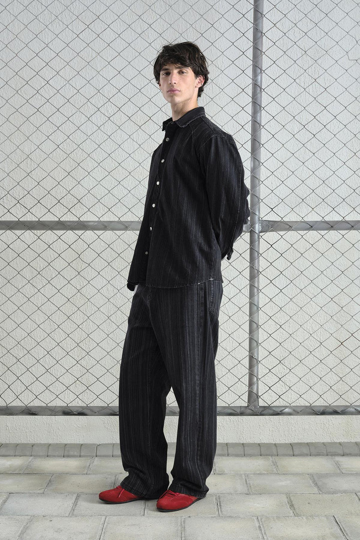 Giesto Chemise en denim noir à rayures - Noir