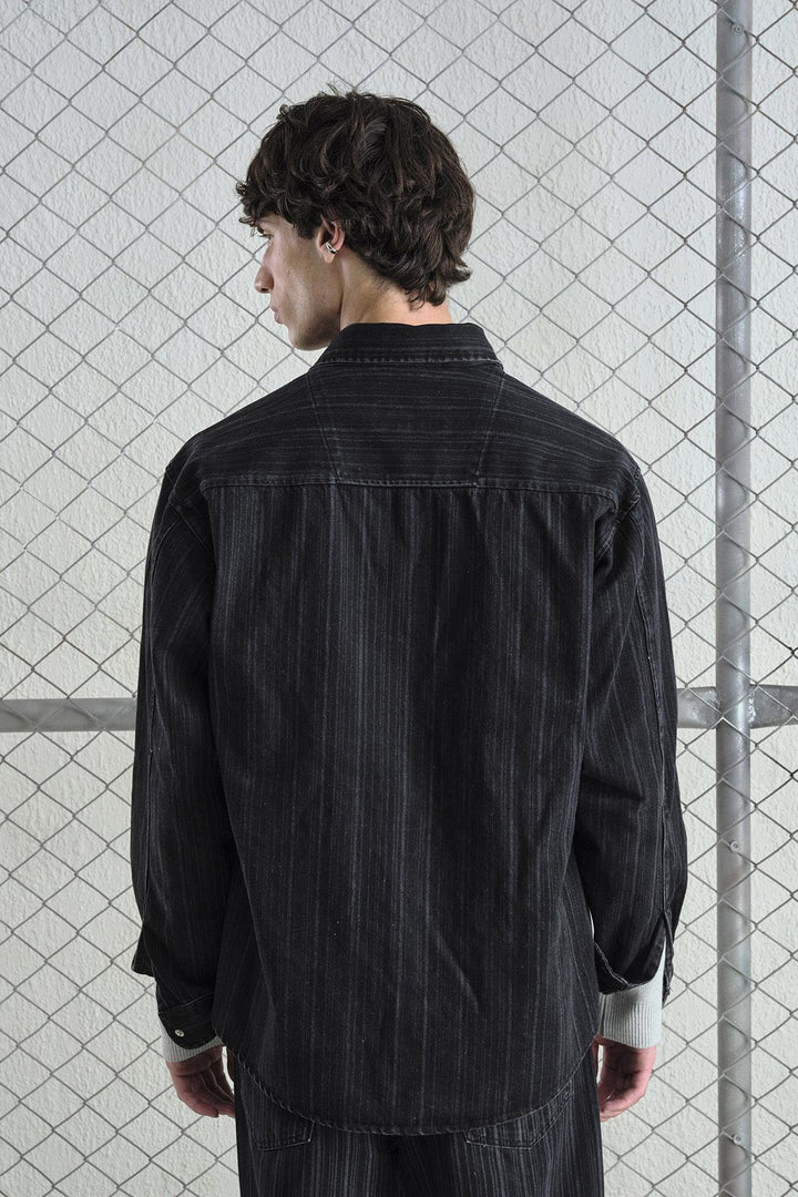 Giesto Chemise en denim noir à rayures - Noir