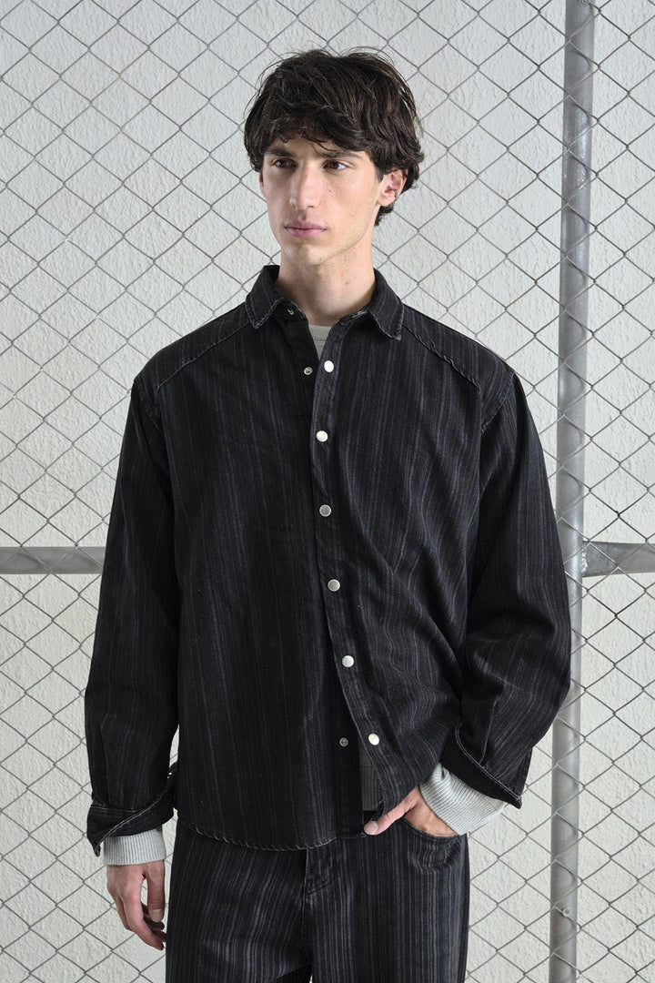 Giesto Chemise en denim noir à rayures - Noir