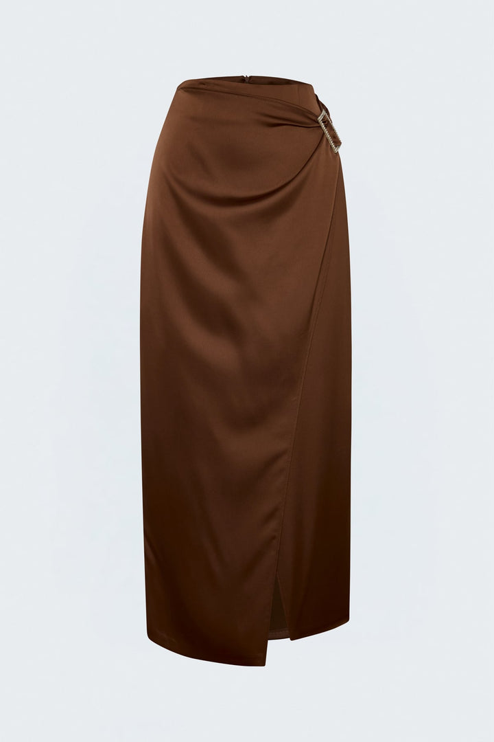 Sateen Jupe en satin avec détails de boucle - Clair Marron