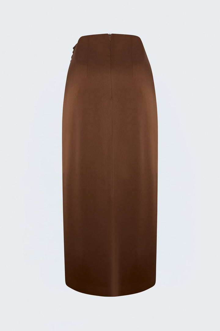 Sateen Jupe en satin avec détails de boucle - Clair Marron