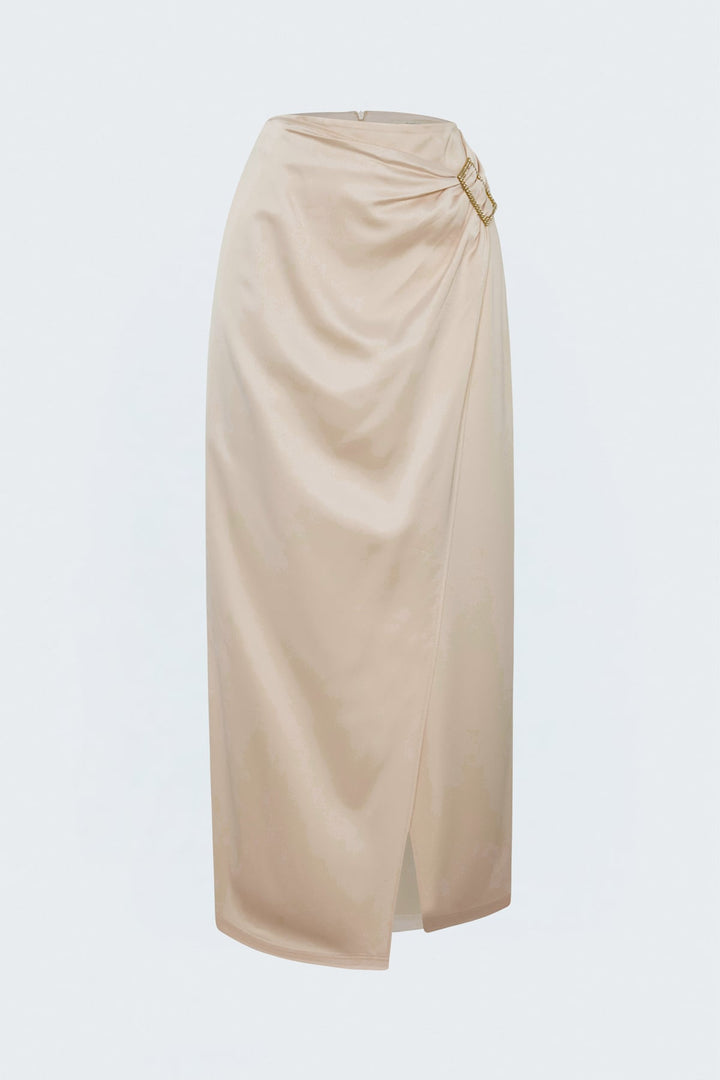Sateen Jupe en satin avec détails de boucle - Beige