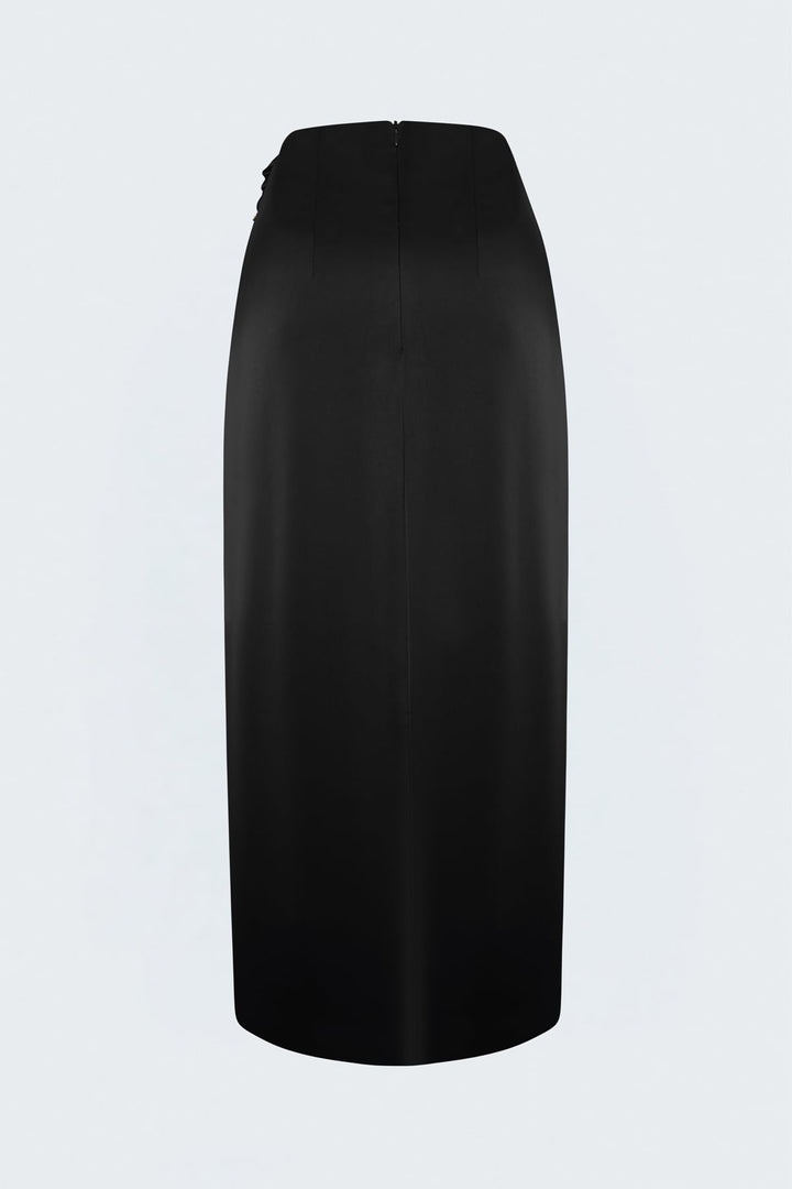 Sateen Jupe en satin avec détails de boucle - Noir
