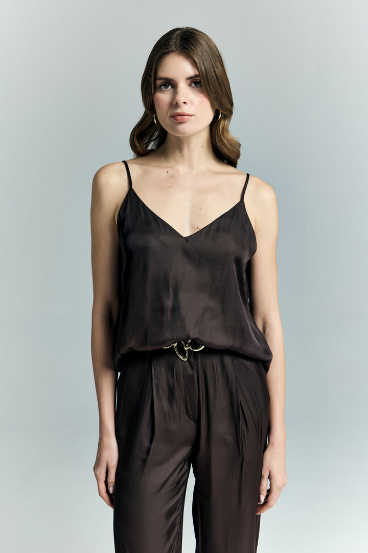 Sateen Blouse à bretelles Tosca - Marron