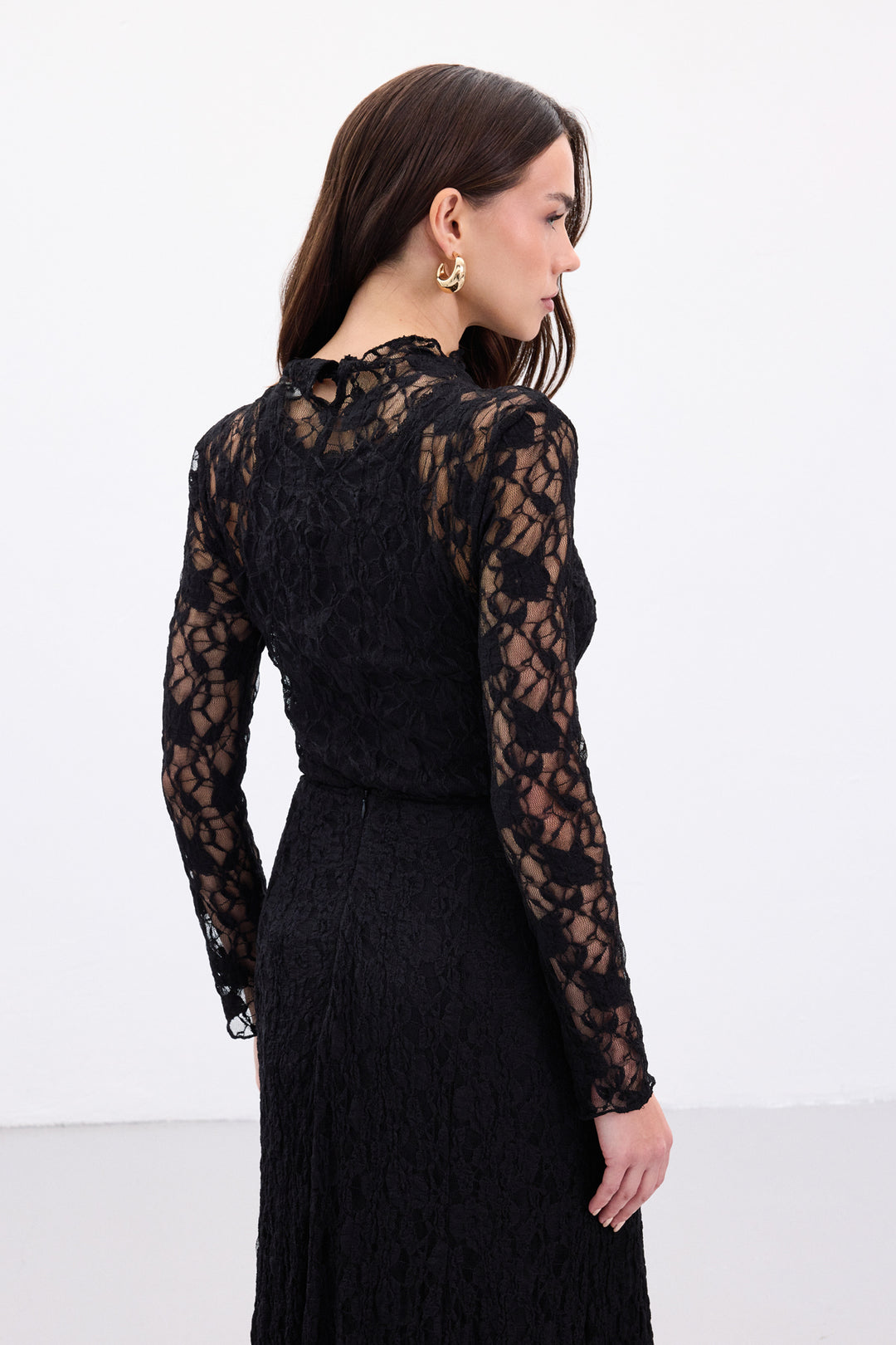 Sateen Blouse Transparente en Dentelle - Noir