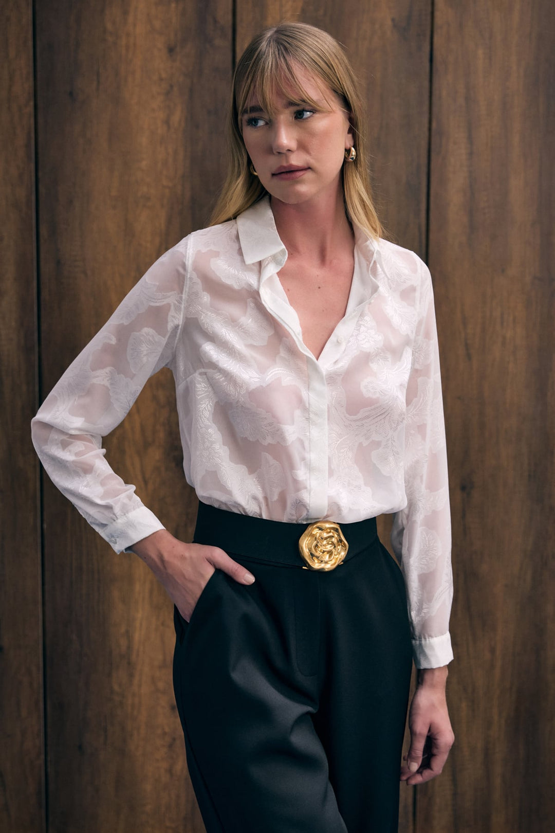 Sateen Chemise transparente - Écru