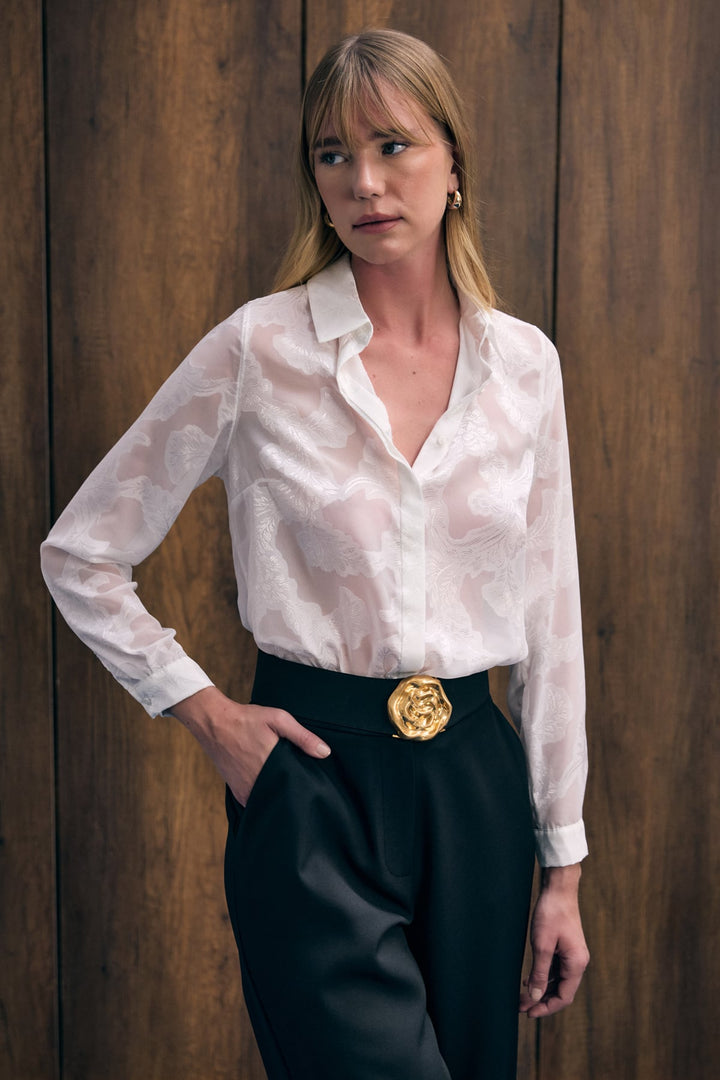 Sateen Chemise transparente - Écru