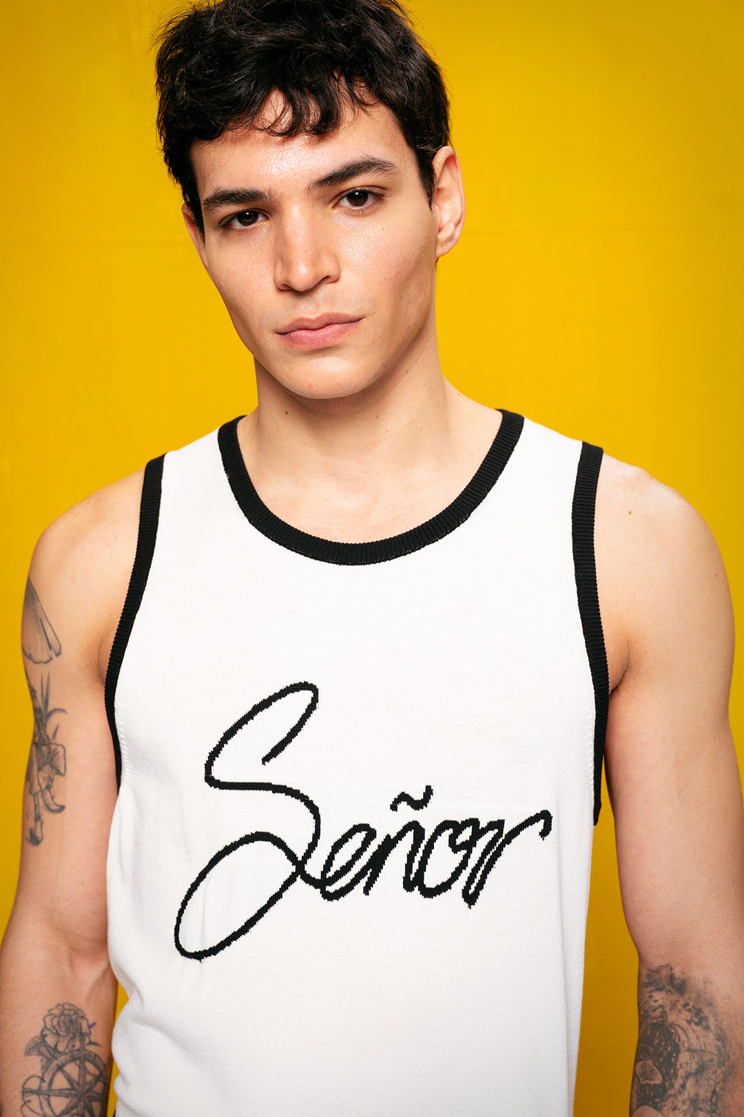 Giesto T-Shirt Blanc Sans Manches en Tricot - Blanc