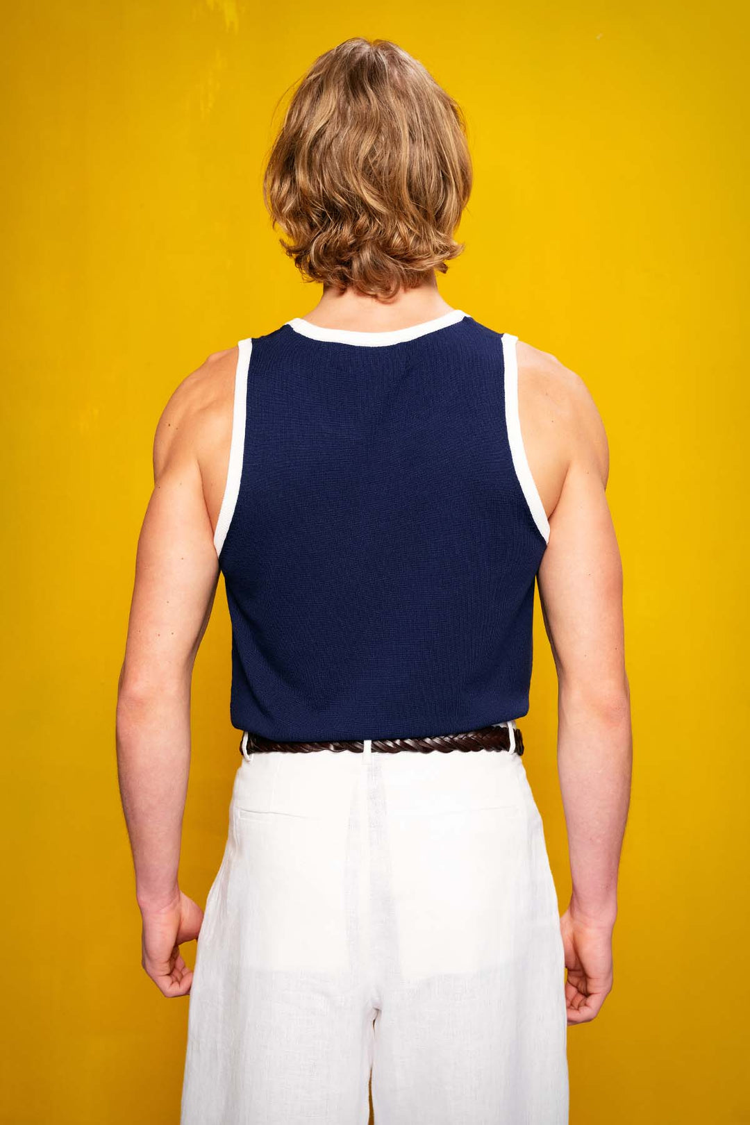 Giesto T-Shirt Bleu Marine Sans Manches en Tricot - Bleu marine