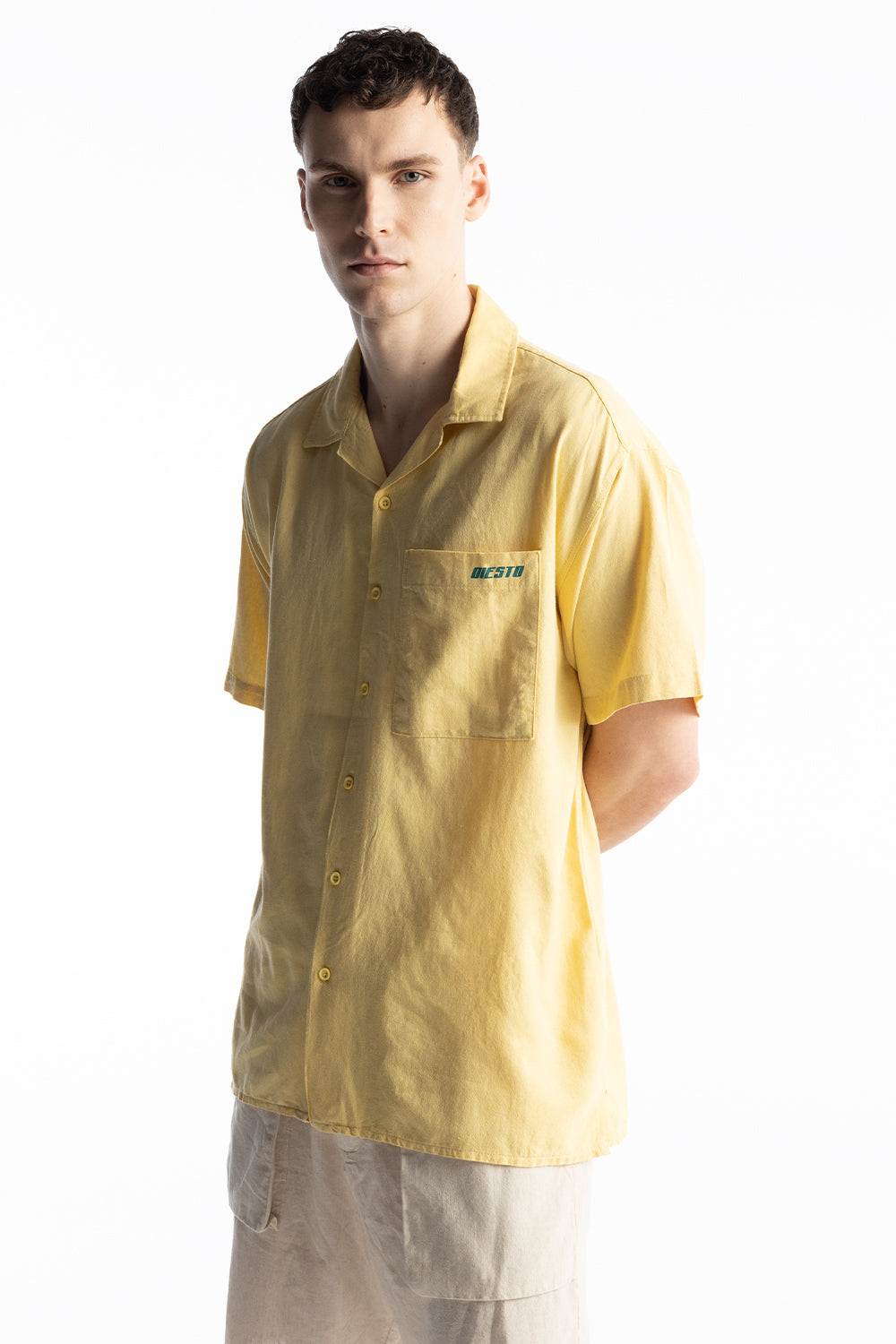 Giesto Chemise en lin imprimée Twenties - Jaune