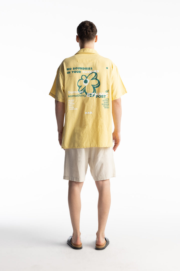 Giesto Chemise en lin imprimée Twenties - Jaune