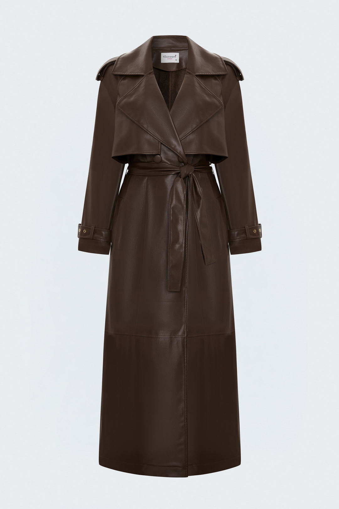 Sateen Trench en Cuir Long - Marron