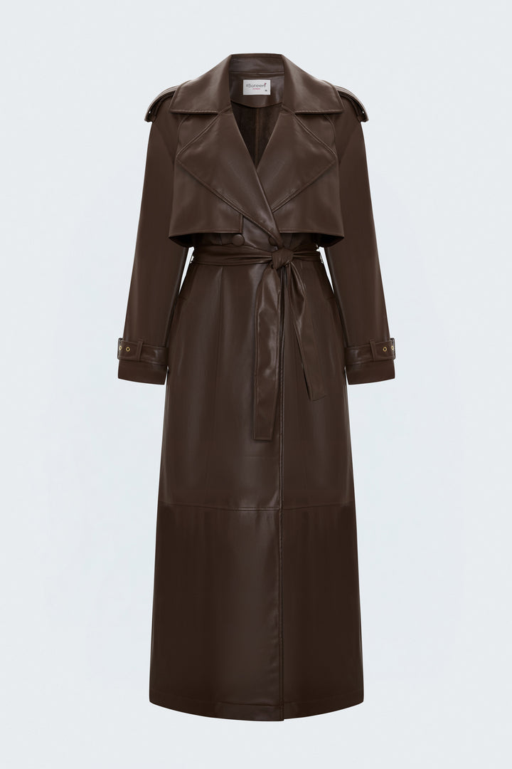 Sateen Trench en Cuir Long - Marron