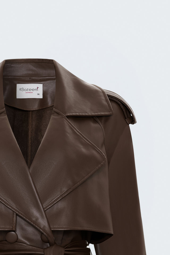 Sateen Trench en Cuir Long - Marron